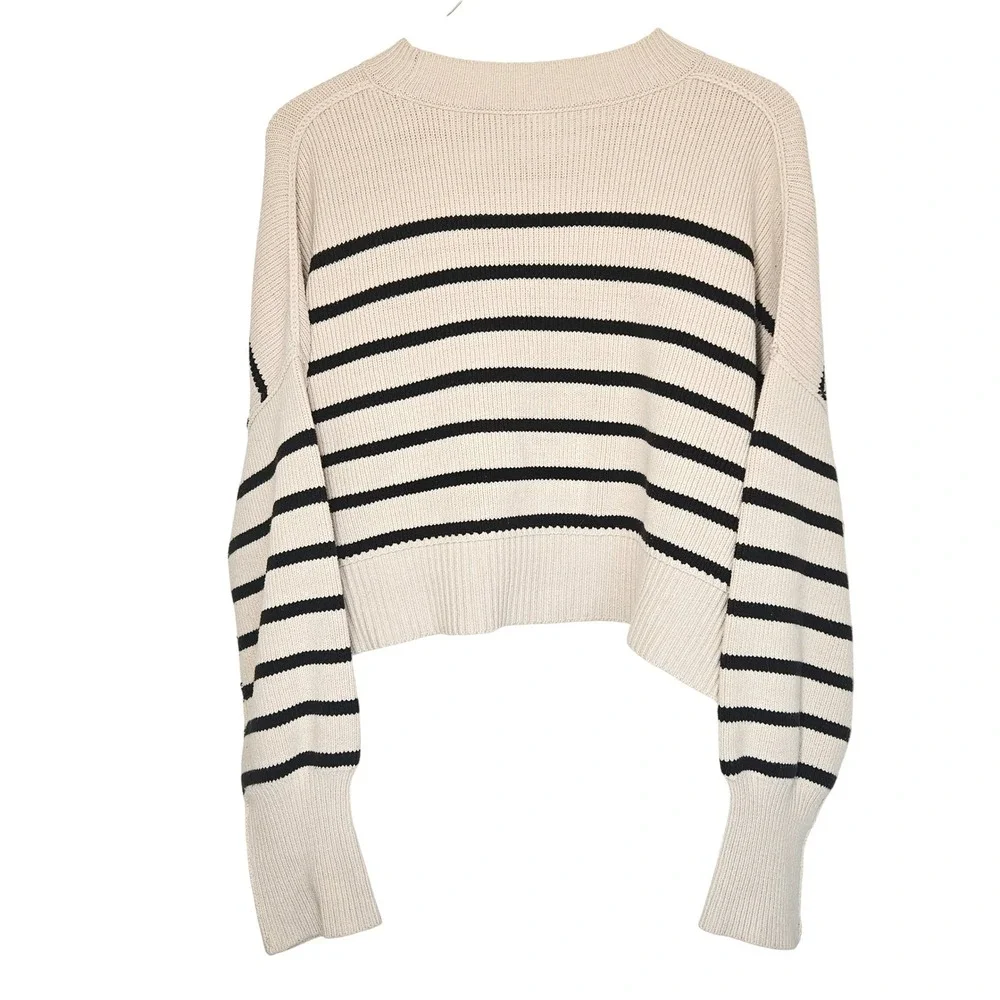 Free People Easy Street Striped Crop Sweater Cream‎ Black Knit Womens Small